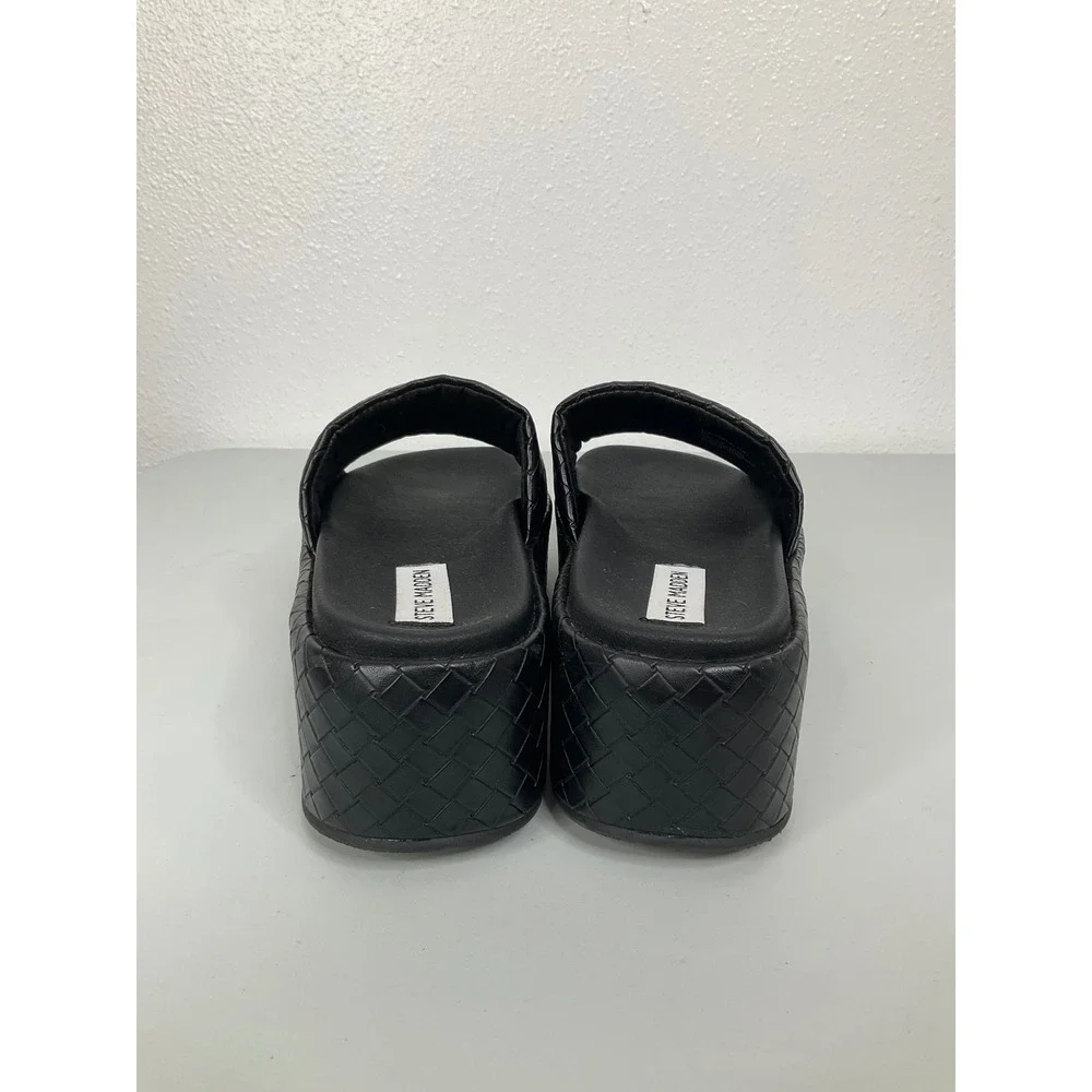 Steve Madden Playa Black Woven Platform Slide Sandals Womens 7M PLAY1351
